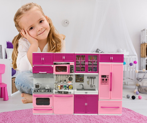 Kit Cozinha Da Barbie Completa Menina 4 Partes Geladeira Top